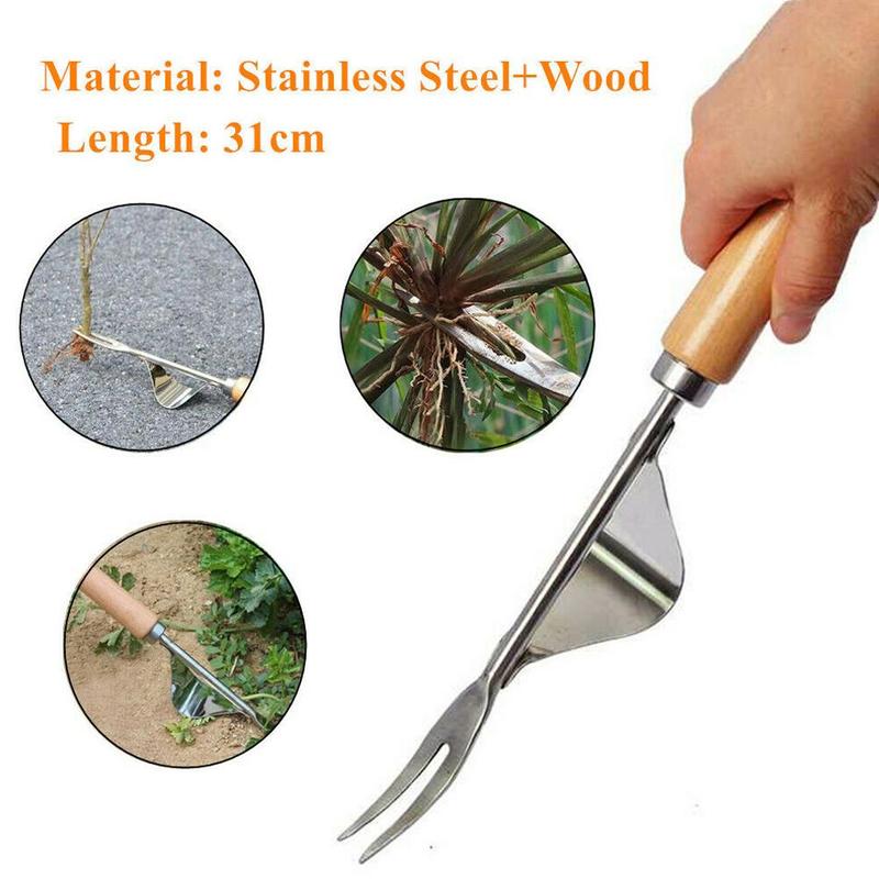 Gardening Tools Long Handle - Steel Root Extractor Wooden Hand Weeder