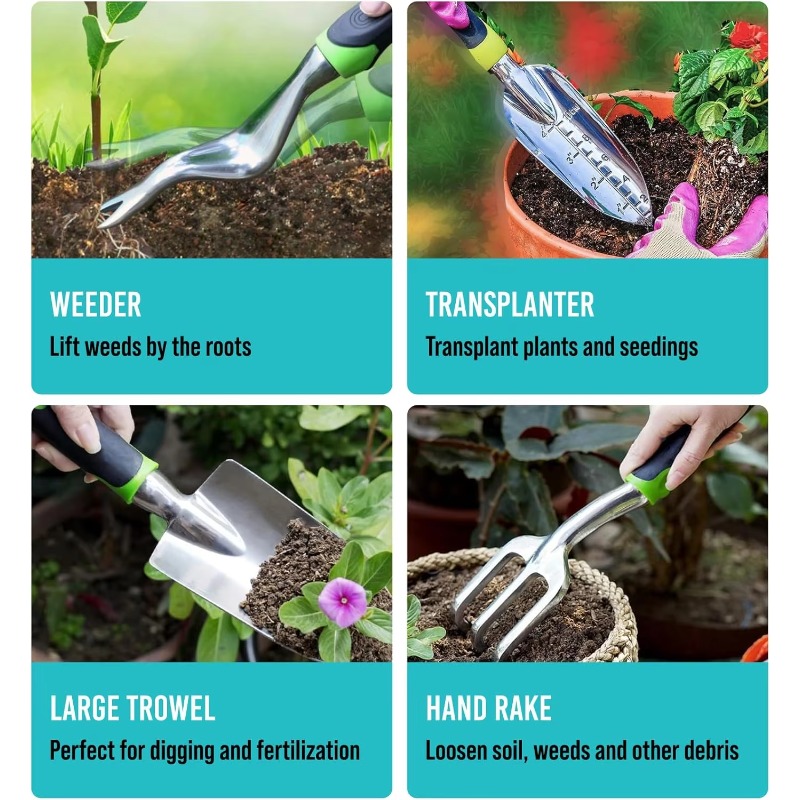 9 Pcs Ergonomic Garden Tool Se - Gardening Tools Kit reseña y precio