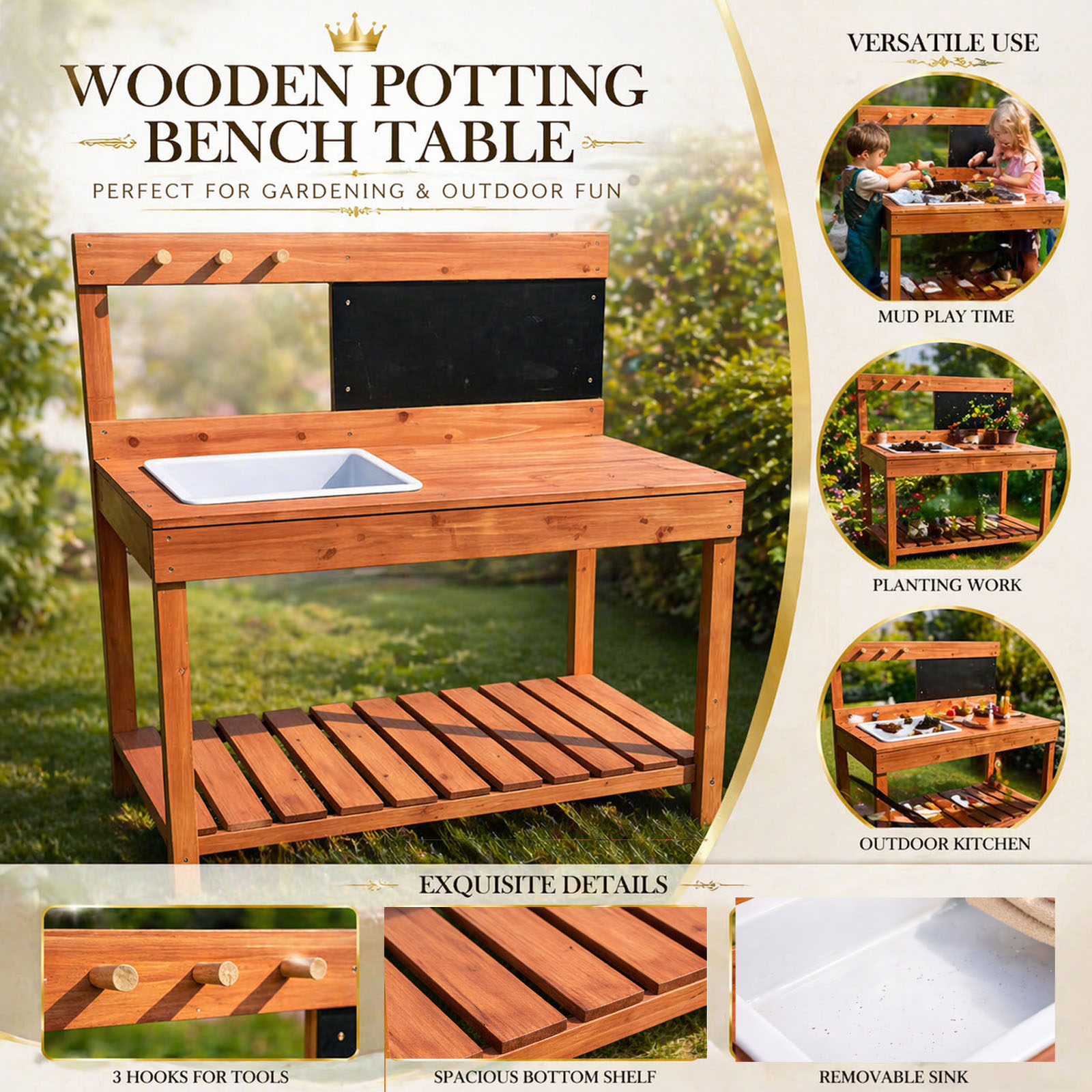 Wooden Potting Benches For Chi - Gardening Tools For Kids reseña y precio