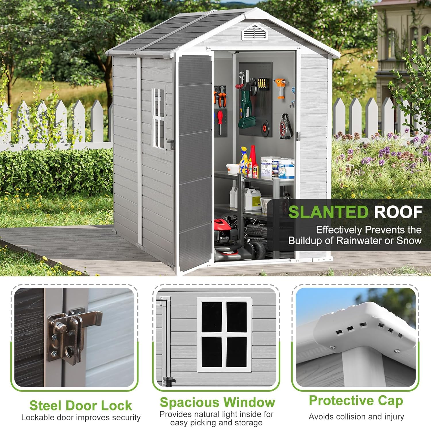 4x6 FT Plastic Storage Shed Wa - Gardening Tools reseña y precio