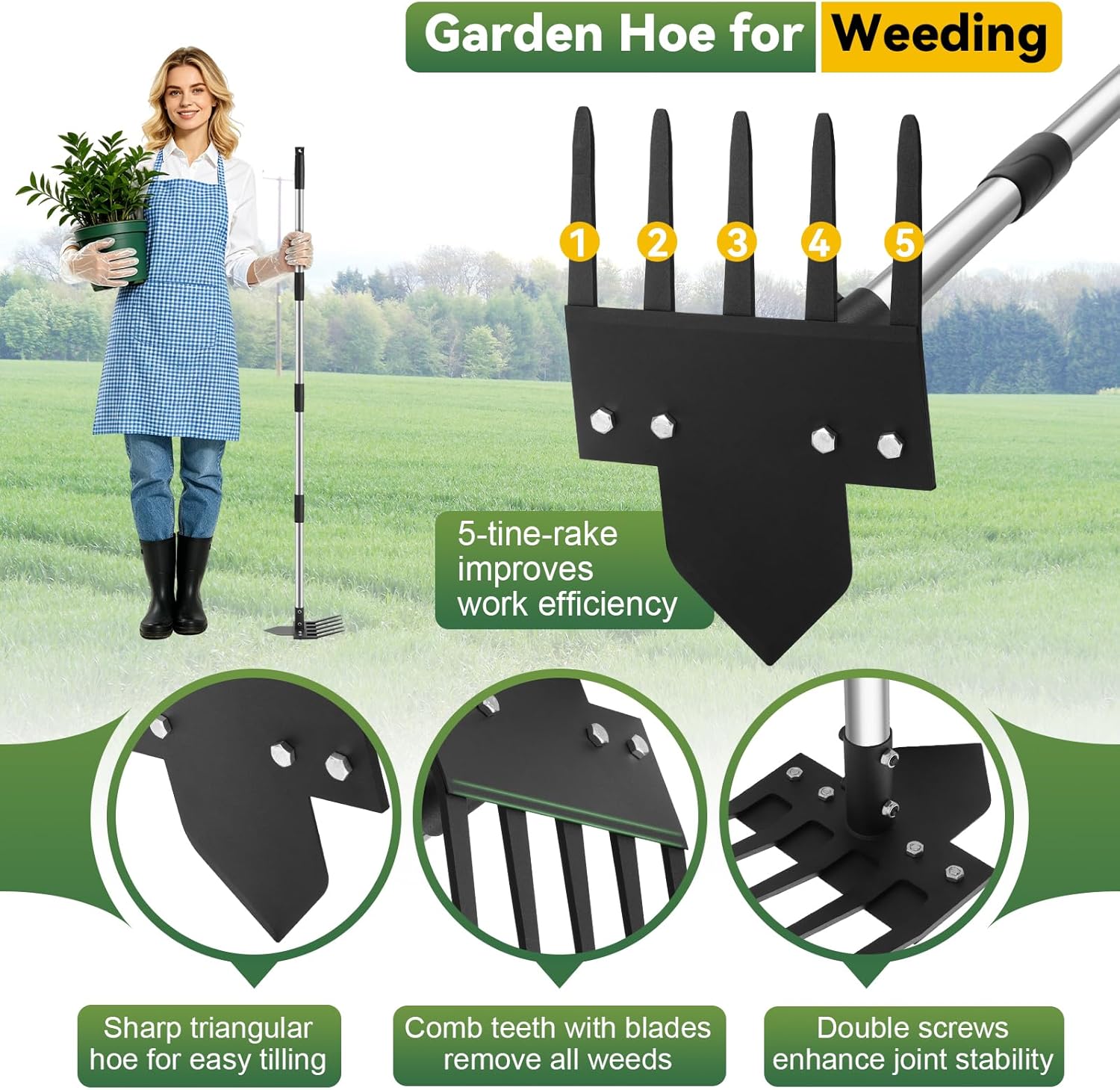 2-in-1 Hoe Garden Tools, 17-58 - Gardening Tools Long Handle reseña y precio
