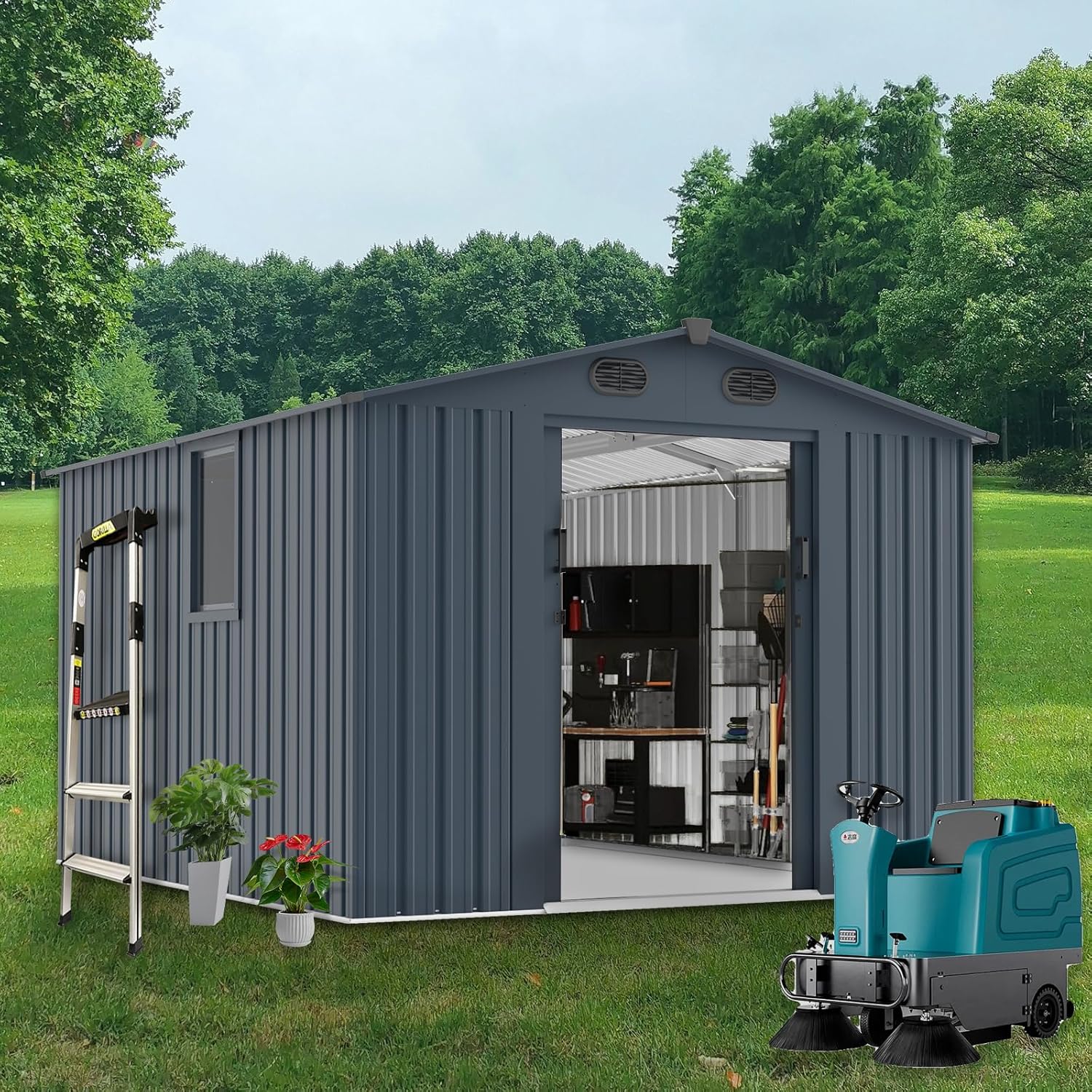 Outdoor Storage Shed 8x10 FT w - Gardening Tools reseña y precio