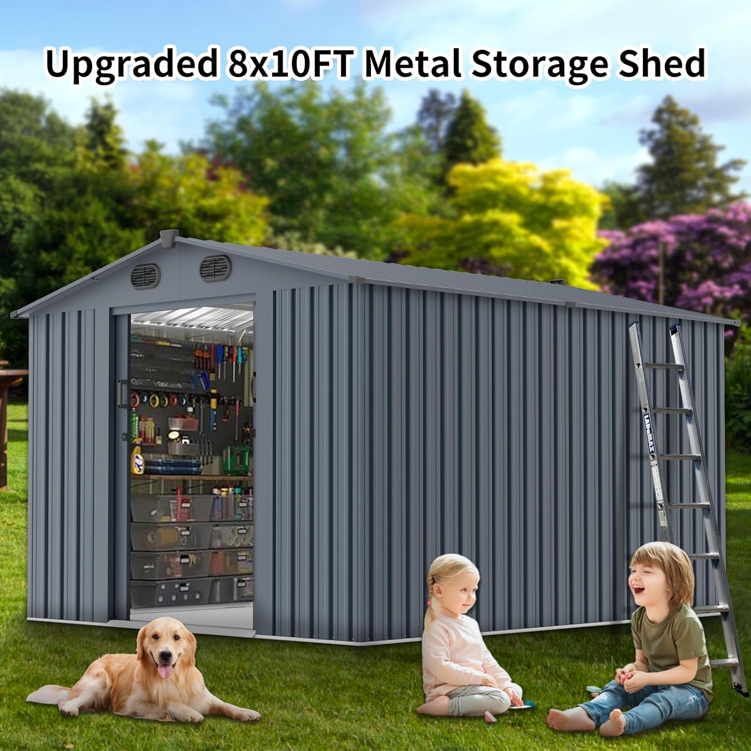 Outdoor Storage Shed 8x10 FT w - Gardening Tools reseña y precio
