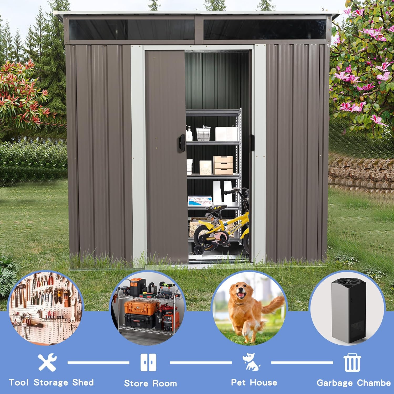 6X5 FT Outdoor Storage Shed, W - Gardening Tools reseña y precio
